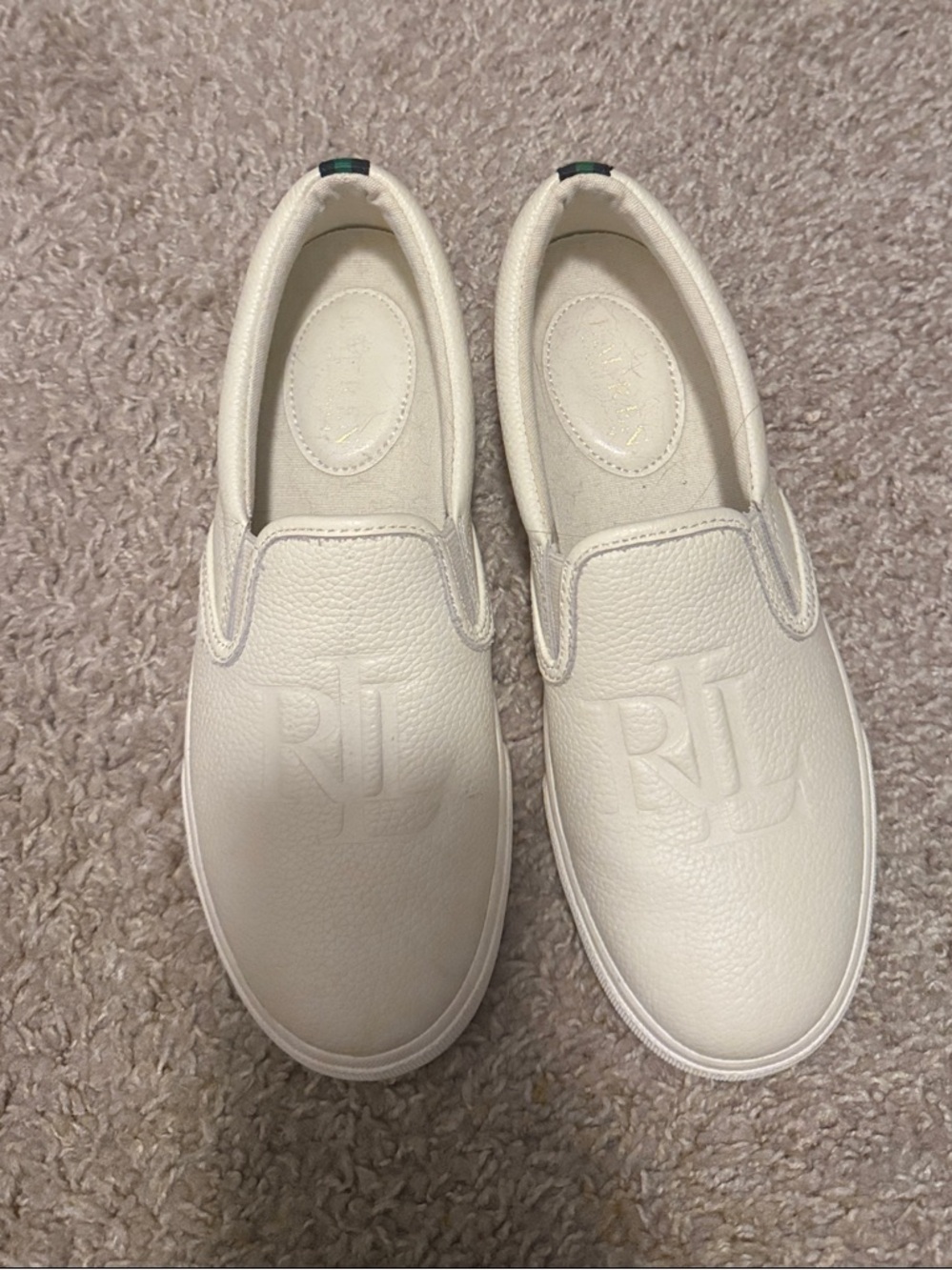 Ralph Lauren Kids Cream Slip-On Sneakers with Embossed Logo